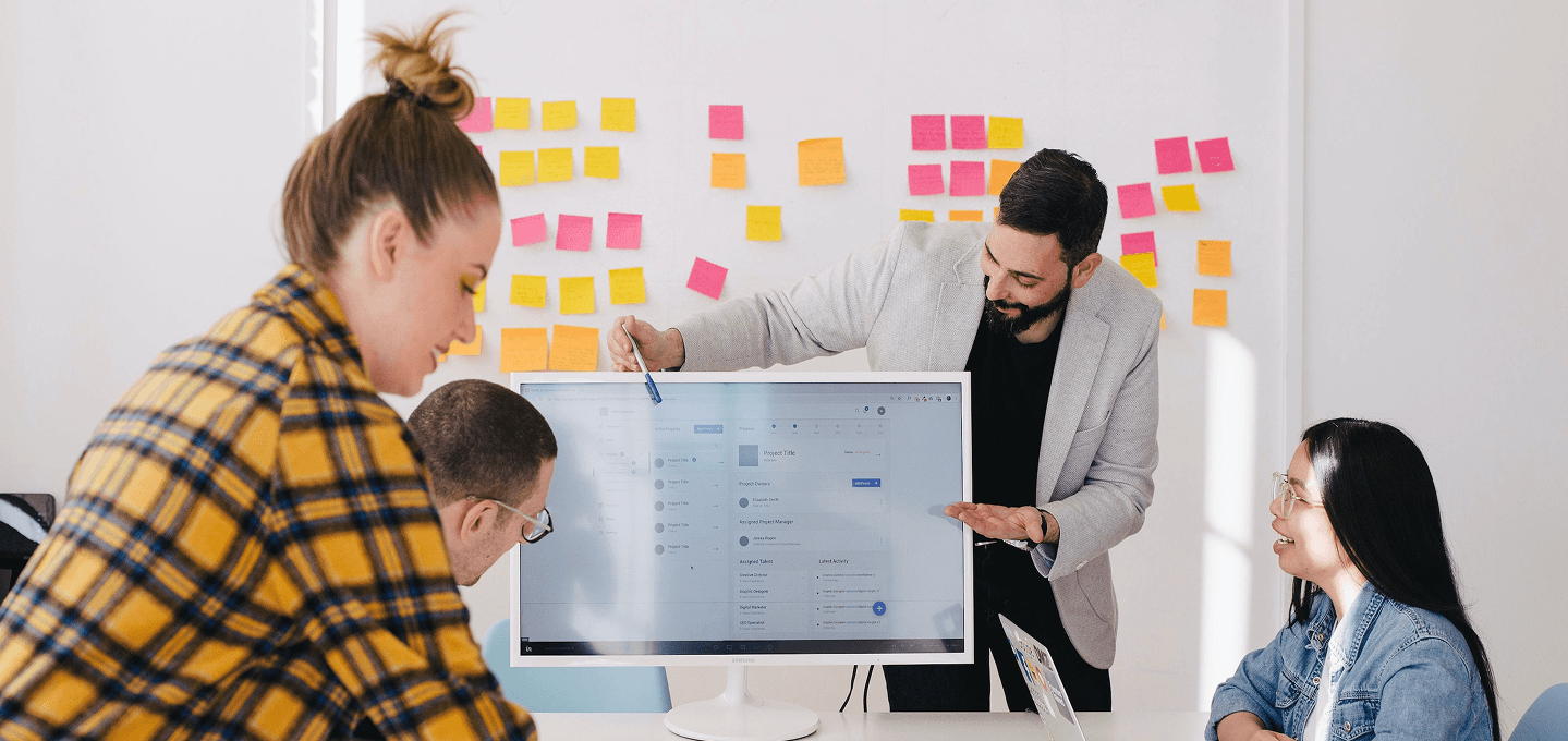 Team collaborating in a meeting room